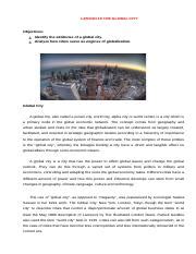 identify the attributes of a global city|Lesson 12 Global City .